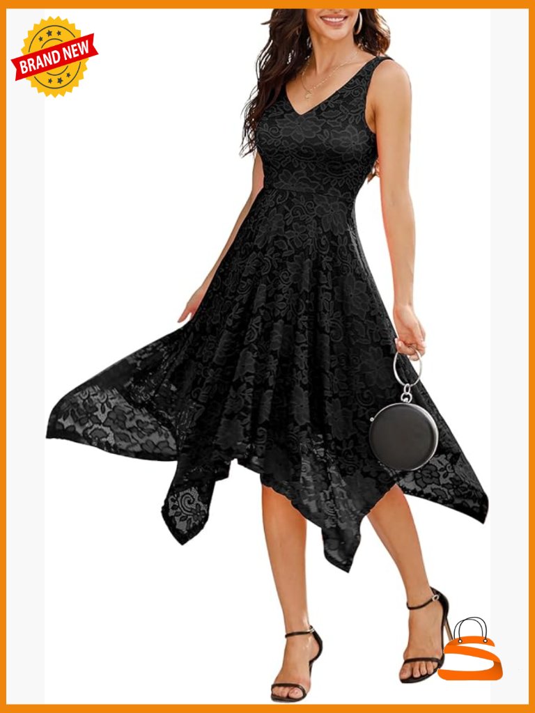 Handkerchief Hem Lace Cocktail Dress Sleeveless High Waist